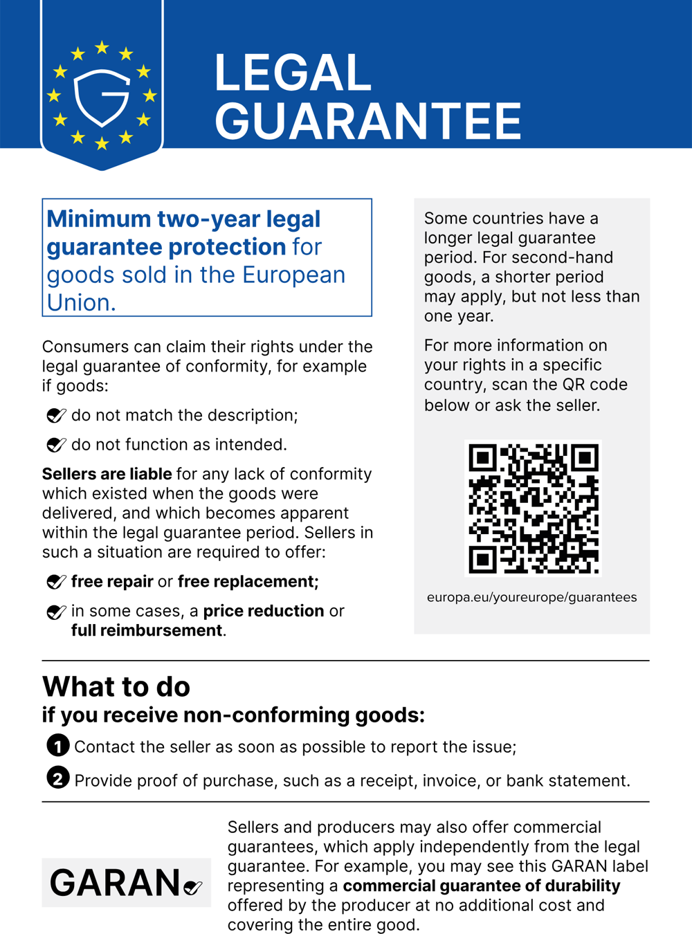Legal guarantee – harmonised notice of the European Union